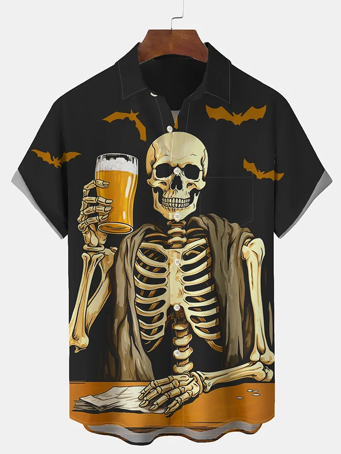 Men's Skull Festival Print Shirt With Pockets