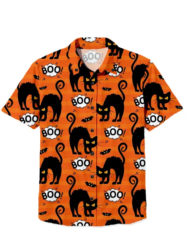 Western Vintage Halloween Black Cat 100% Cotton Short Sleeve Shirt