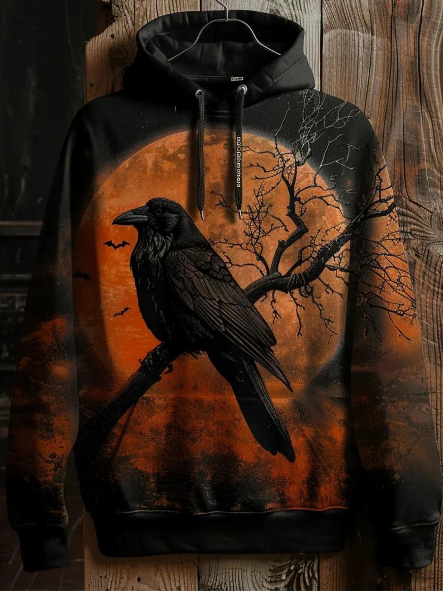 Men's Gothic Raven Art Printed Hoodie