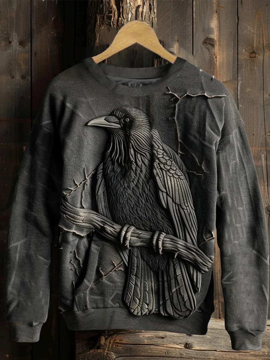 Men's Gothic Dark Crow Halloween Printed Sweatshirt