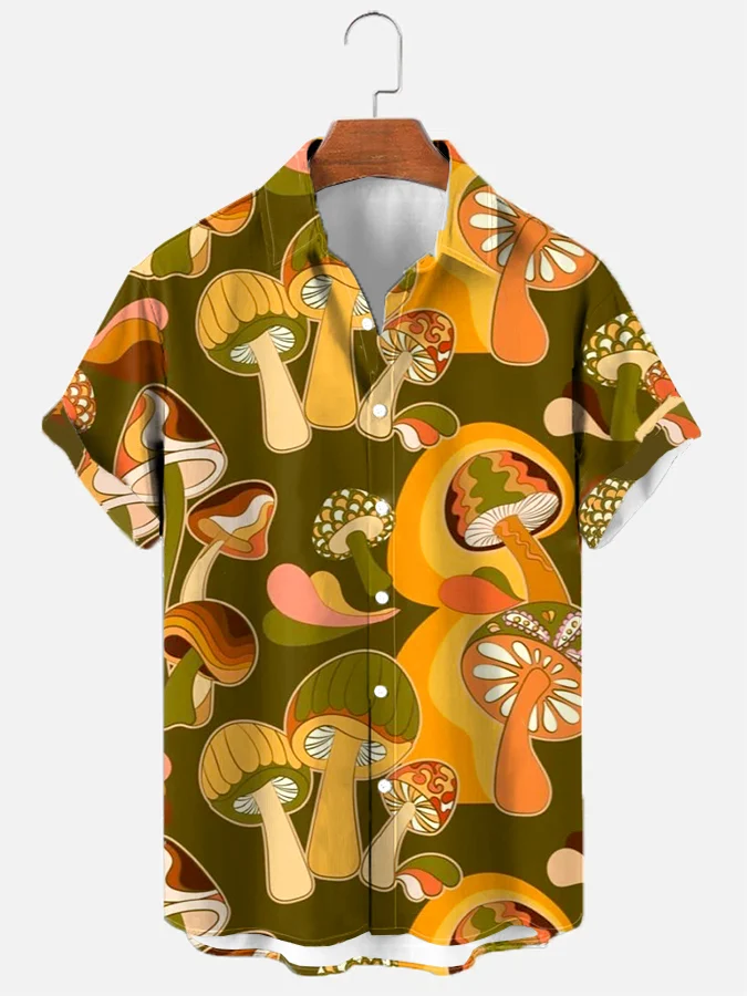 Men's Mushroom Print Short Sleeve Shirt
