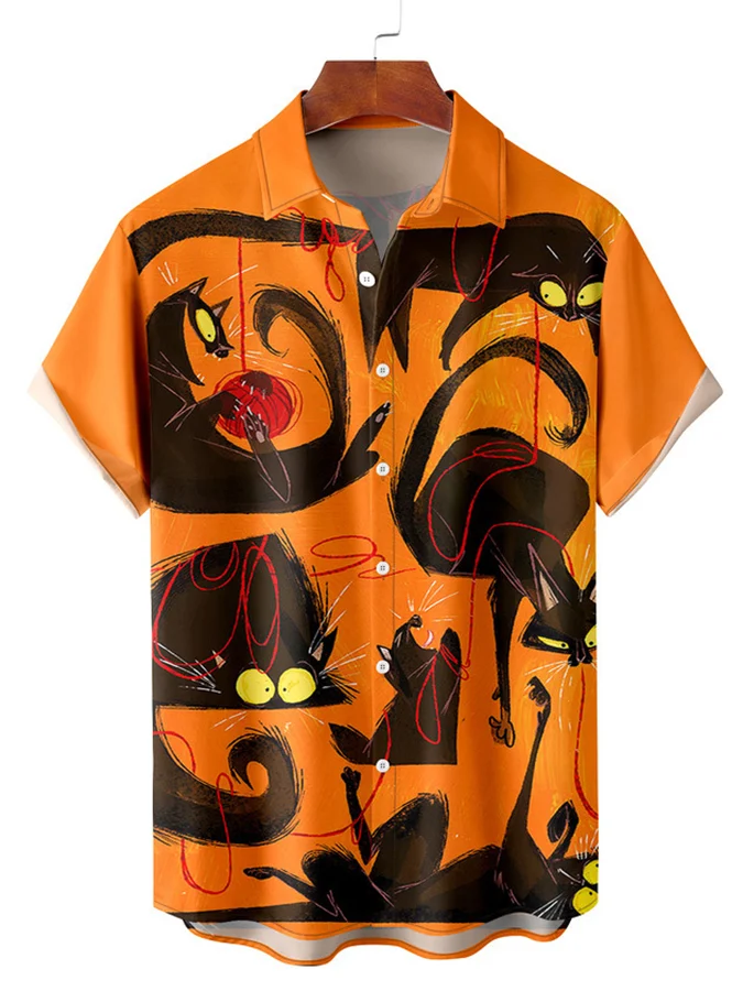 Casual Halloween Print Men'S Short-Sleeved Shirt