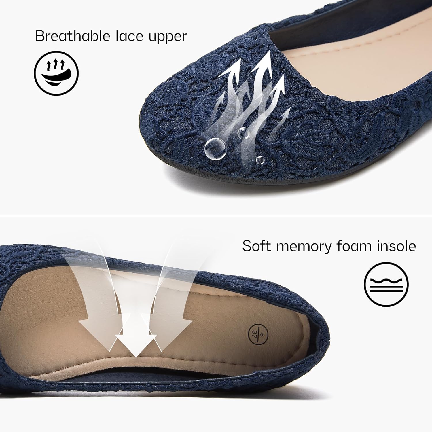 Dress Shoes for Women Round Toe Flats Shoes Lace Ballet Flats Dressy Comfortable Foldable Flats Low Heel