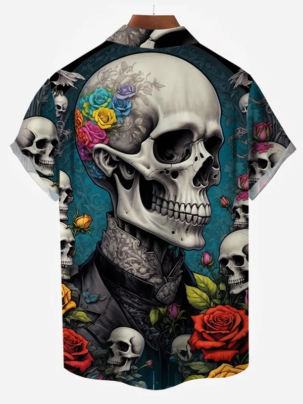 Men's Skull Rose Print Casual Shirt