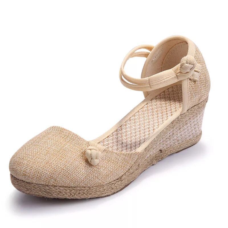 Sandals Wedge Casual Woven Flax Buckle Sandals