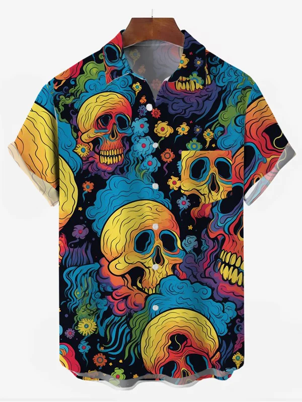 Men's Oil Painting Skull Print Shirt
