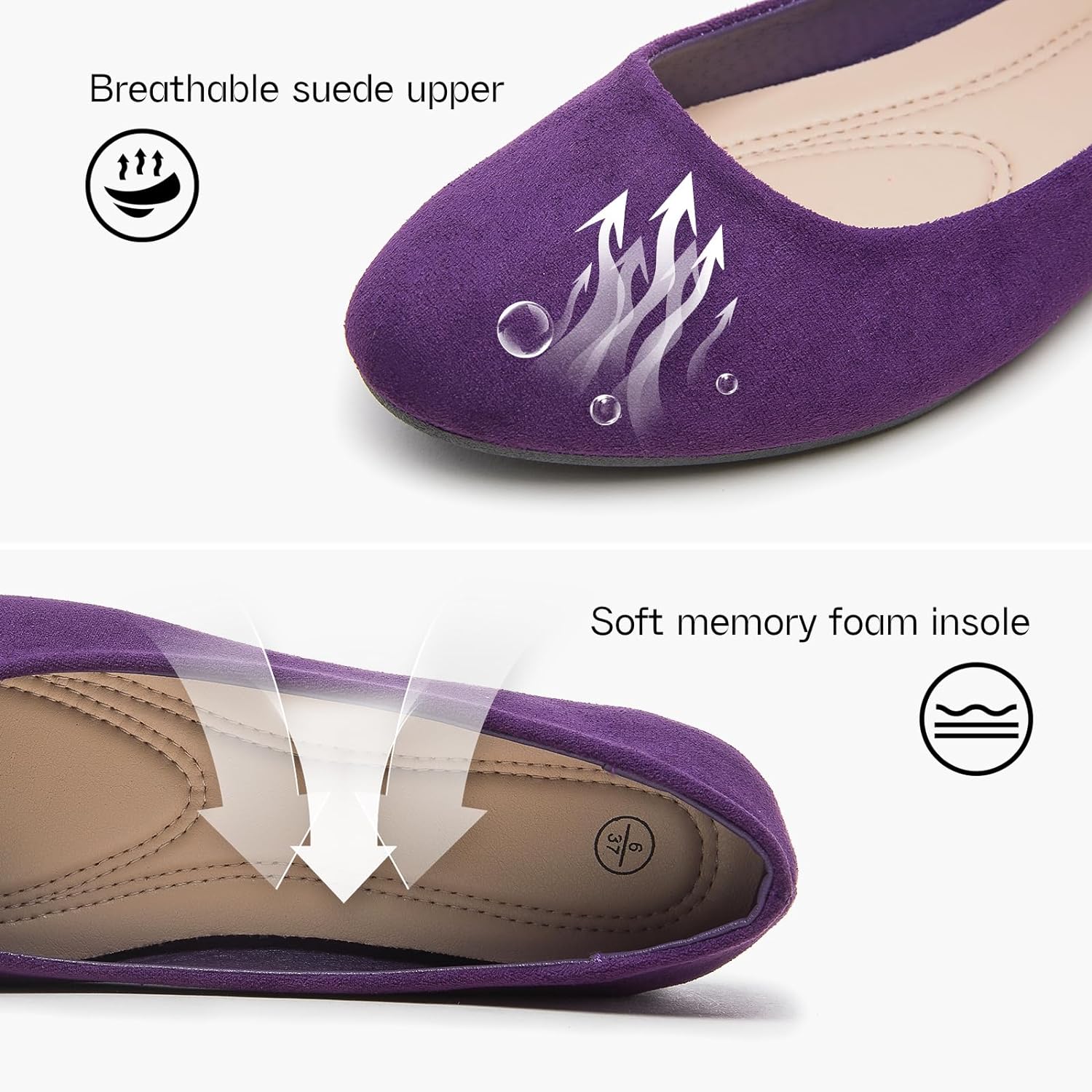 Flats for Women Round Toe Flat Shoes Dressy Black Ballet Flats Comfortable Womens Dress Shoes Ballerina Flats for Work