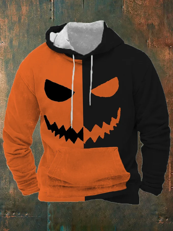 Men's Halloween Funny Face Print Hoodie