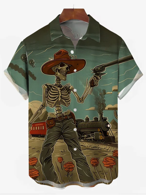 Men's Painted Skull Print Holiday Shirt