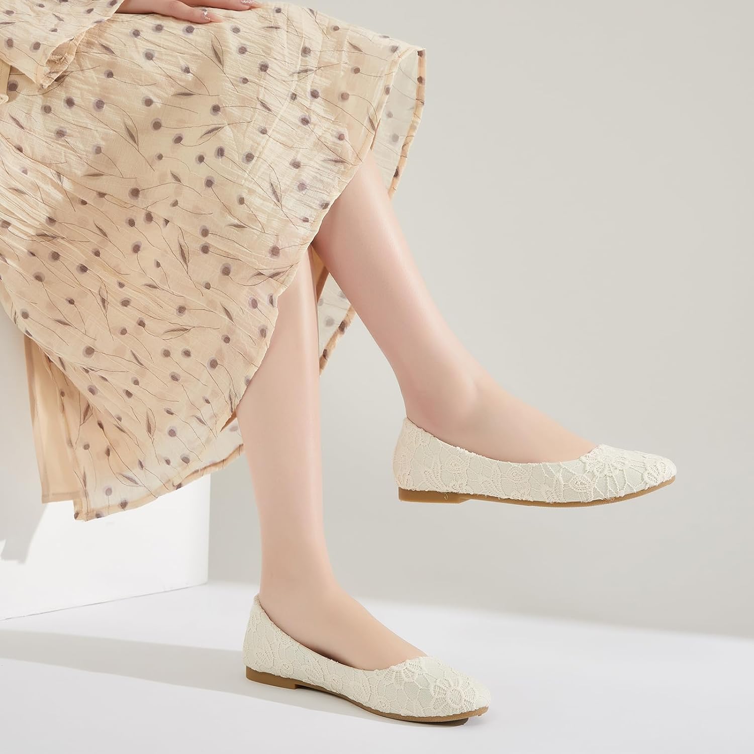 Dress Shoes for Women Round Toe Flats Shoes Lace Ballet Flats Dressy Comfortable Foldable Flats Low Heel