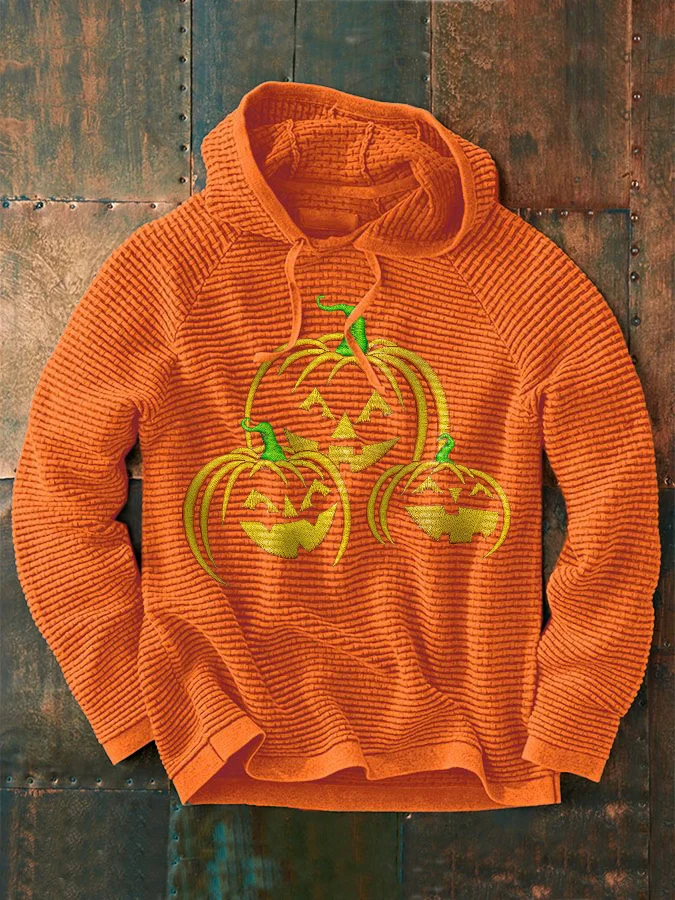 Casual Pumpkin Print Long Sleeve Hoodie
