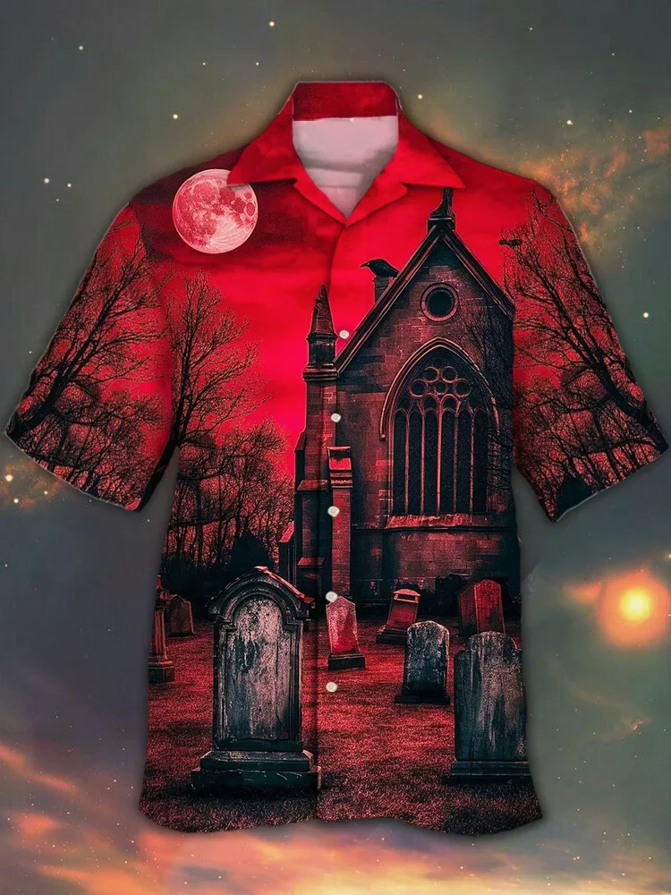 Men's Halloween Fun Horror Painting Short Sleeve Shirt