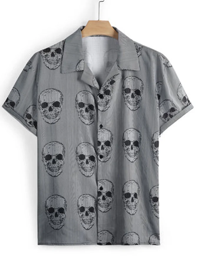 Men'S Printed Skull Lapel Shirt