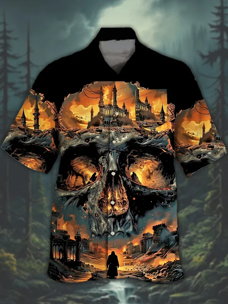 Men's Halloween Fun Horror Painting Short Sleeve Shirt
